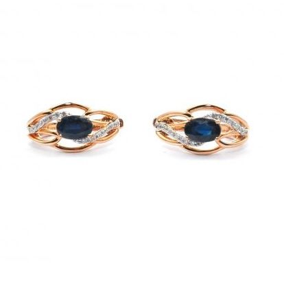 Rose gold earrings with diamonds 0.12 ct and sapphyre 1.16 ct
