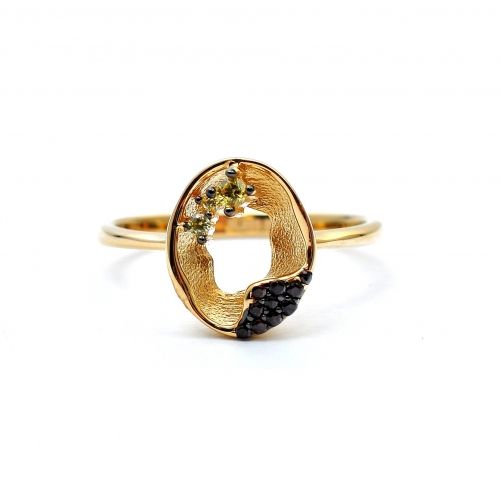 Yellow gold  ring with smoky quartz and zitrine