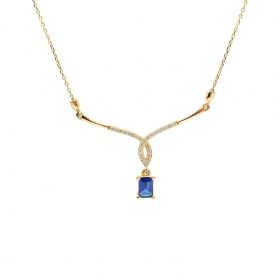 Yellow gold necklace with blue spinel and zircons