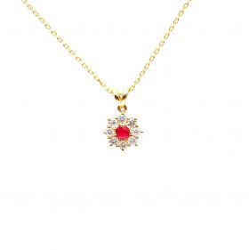 Yellow gold necklace with diamonds 0.32 ct and ruby 0.14 ct