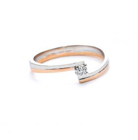 Годежен пръстен от бяло и розово злато с диамант 0.05 ct