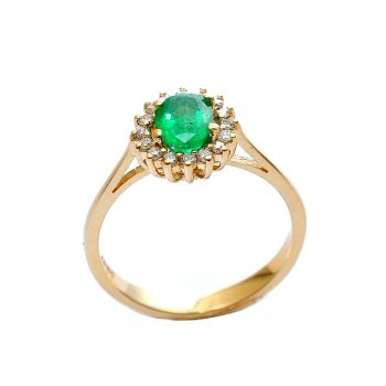 Yellow gold ring with diamonds 0.18 ct and emerald 0.79 ct