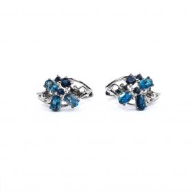 White gold earrings with diamonds 0.12 ct, blue topaz 1.73 ct and sapphyre 0.66 ct