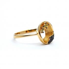 Yellow gold  ring with smoky quartz and zitrine
