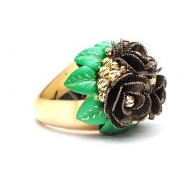 Yellow, green and brown gold  flower ring